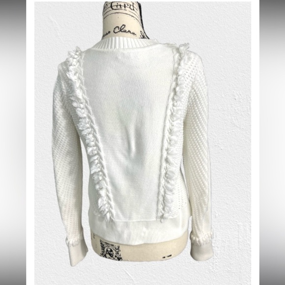 Kinross White Cable knit Textured Frayed Crewneck Sweater - Picture 3 of 9